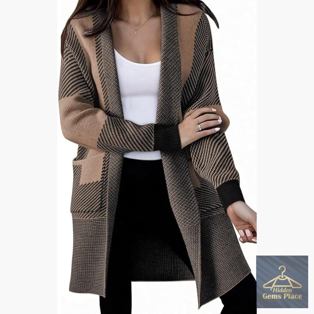Oversized Long Sleeve Cardigan Sweater With Pockets, Loose Fit